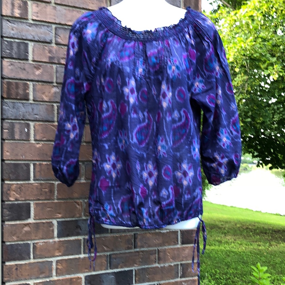 Purple Paisley Off-Shoulder Peasant Top